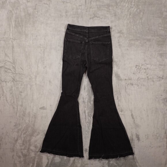 Free People jeans high rise flare women's 27 black denim button fly raw hems - Picture 9 of 11